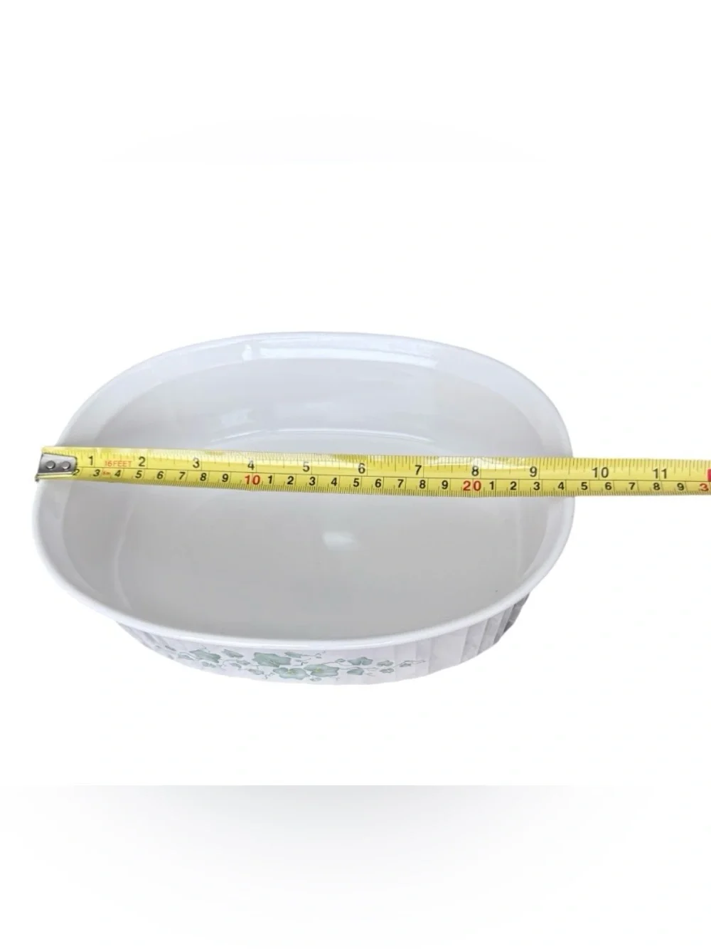 CorningWare French White collection Callaway green Ivy white oval casserole dish